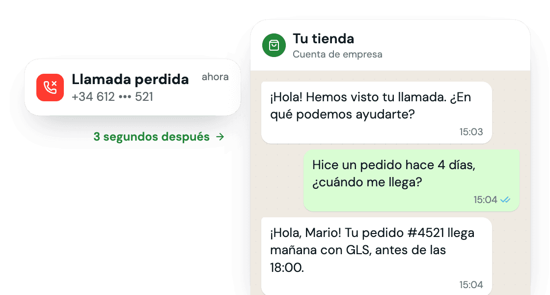 Llamada perdida seguida de un mensaje automático de WhatsApp